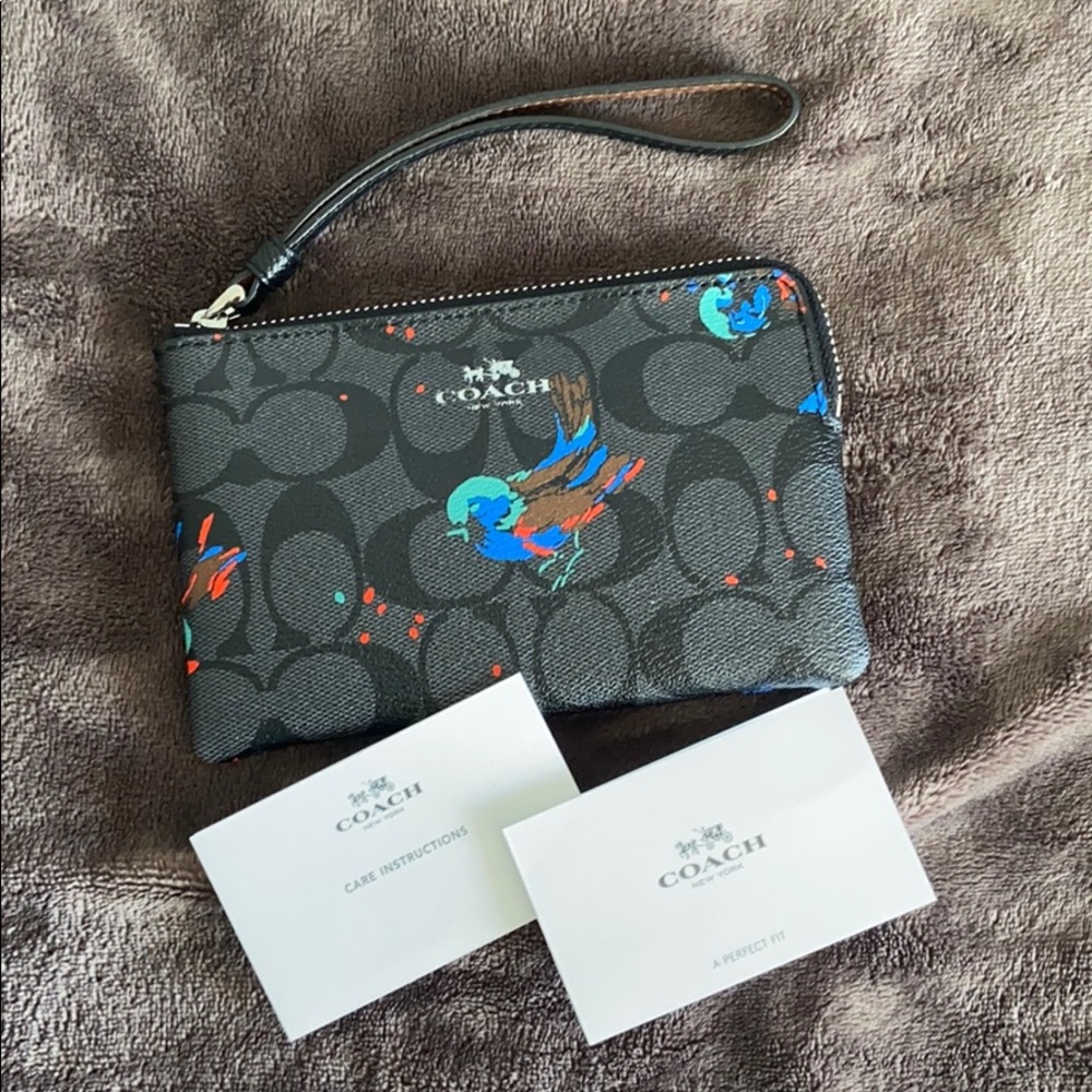 Coach Wristlet with Painted Bird Detailing